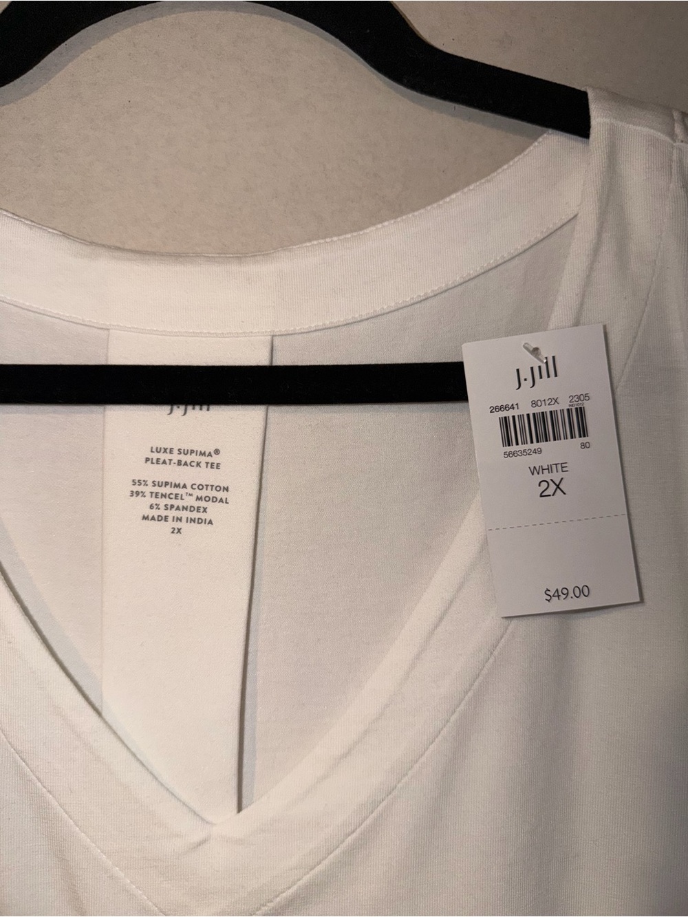 J. Jill White Luxe Supima V-Neck Pleat-Back Tee